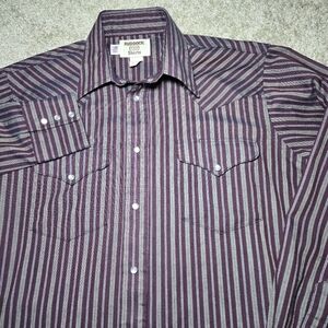 Mens Ruddock Shirts Western Pearl Snap Long Seeve Purpke Gray Pin Stripe Size M